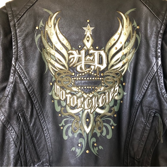 Women’s Harley Davison Gunuine Leather Motorcycle Jacket Size Large Embroidered - Picture 2 of 10
